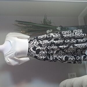 Avital Black & White Dress with Pockets 3/4 Puff Sleeve A-line Midi Pullover